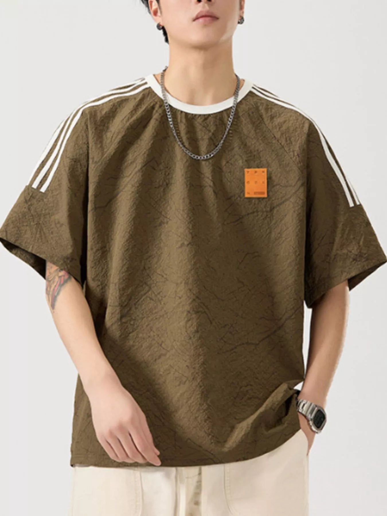 Men's Full Size Striped Shoulder Relaxed Fit T-Shirt Plus Size - DicartluzeDicartluzeefab57cd - eb73 - 4efd - ae59 - 88dd91d63dba - Max - Origin