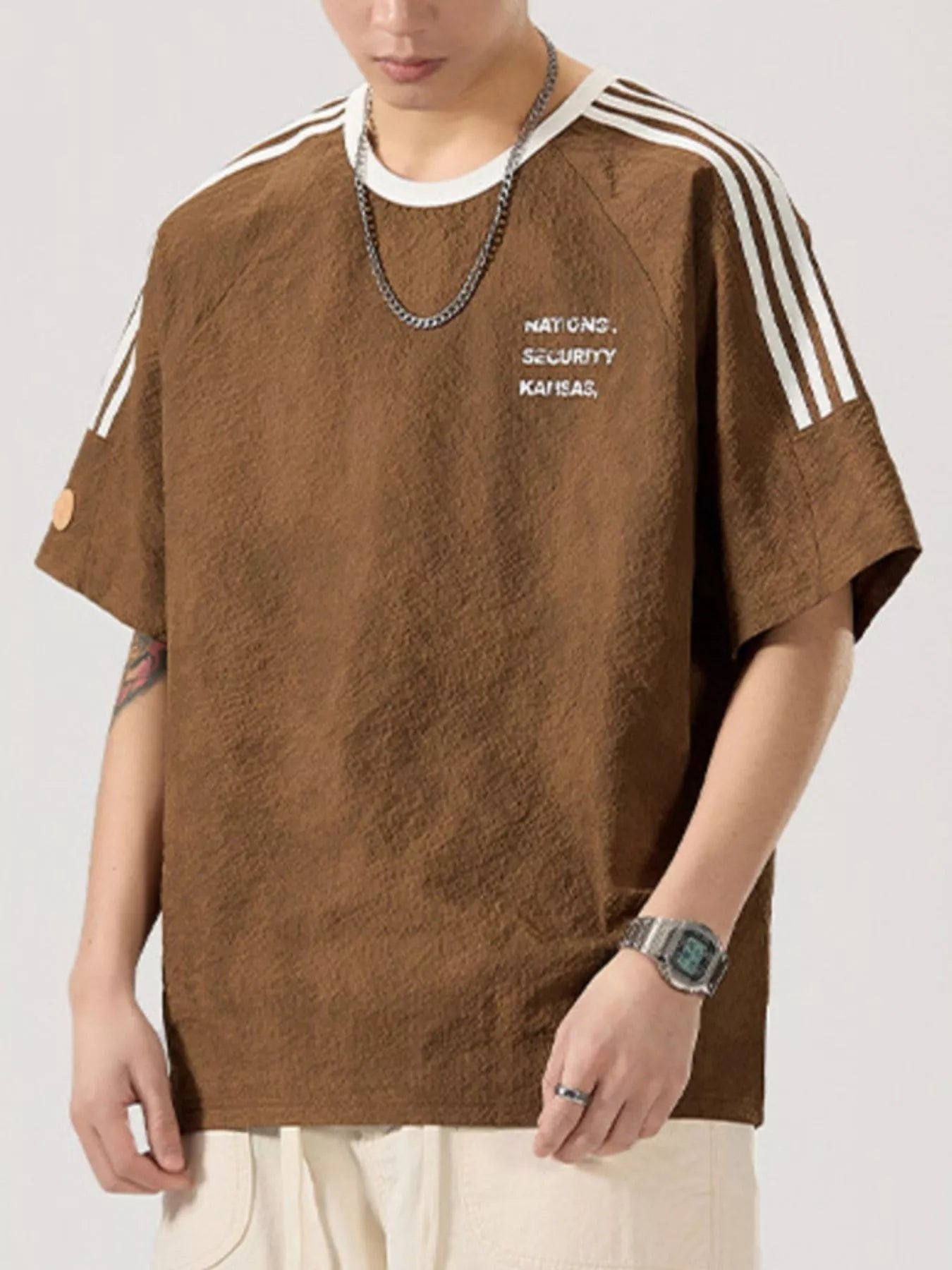 Men's Full Size Striped Shoulder Relaxed Fit T-Shirt Plus Size - DicartluzeDicartluzecbb2e27f - e719 - 42b0 - 96c2 - 523a74e271df - Max - Origin