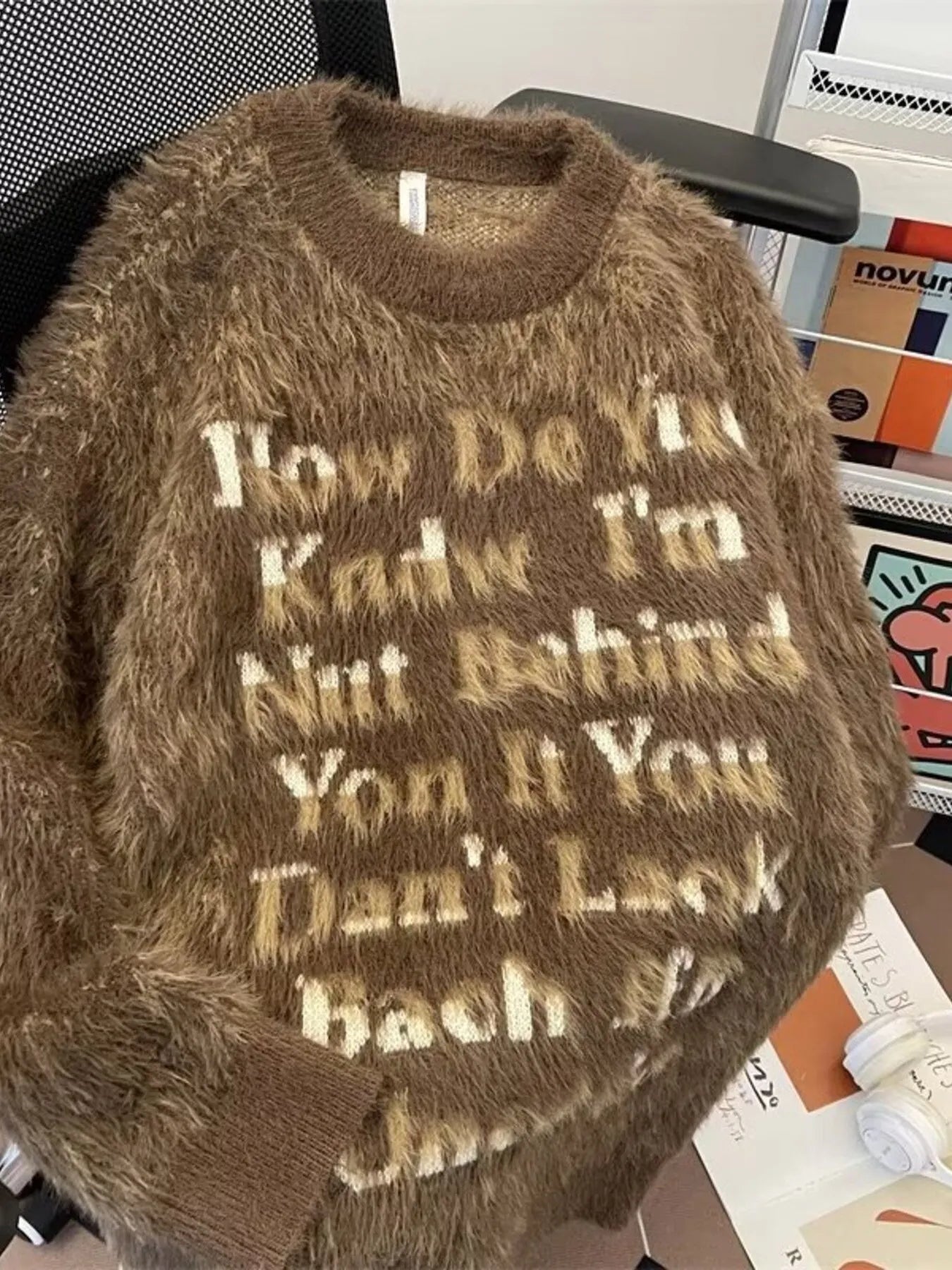 Men's Letter Fuzzy Round Neck Sweater - DicartluzeDicartluze01c6aec4cac24001ab45a6babe7ef739 - Max - Origin