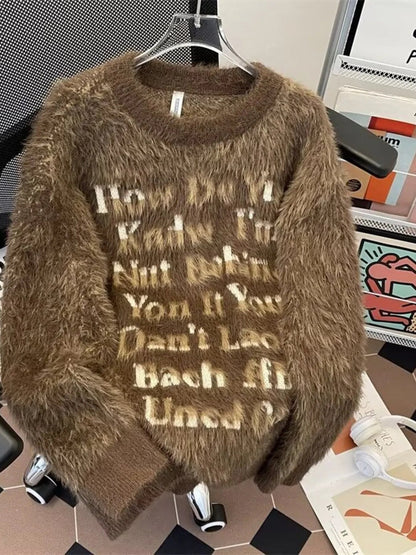 Men's Letter Fuzzy Round Neck Sweater - DicartluzeDicartluze7f0727a9d35f4691a535d557060e56b1 - Max - Origin