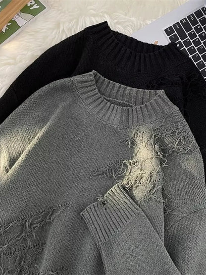 Men's Plus Size Distressed Dropped Shoulder Sweater - DicartluzeDicartluze5dd27c88fb324329bfbd672096a6e300 - Max - Origin