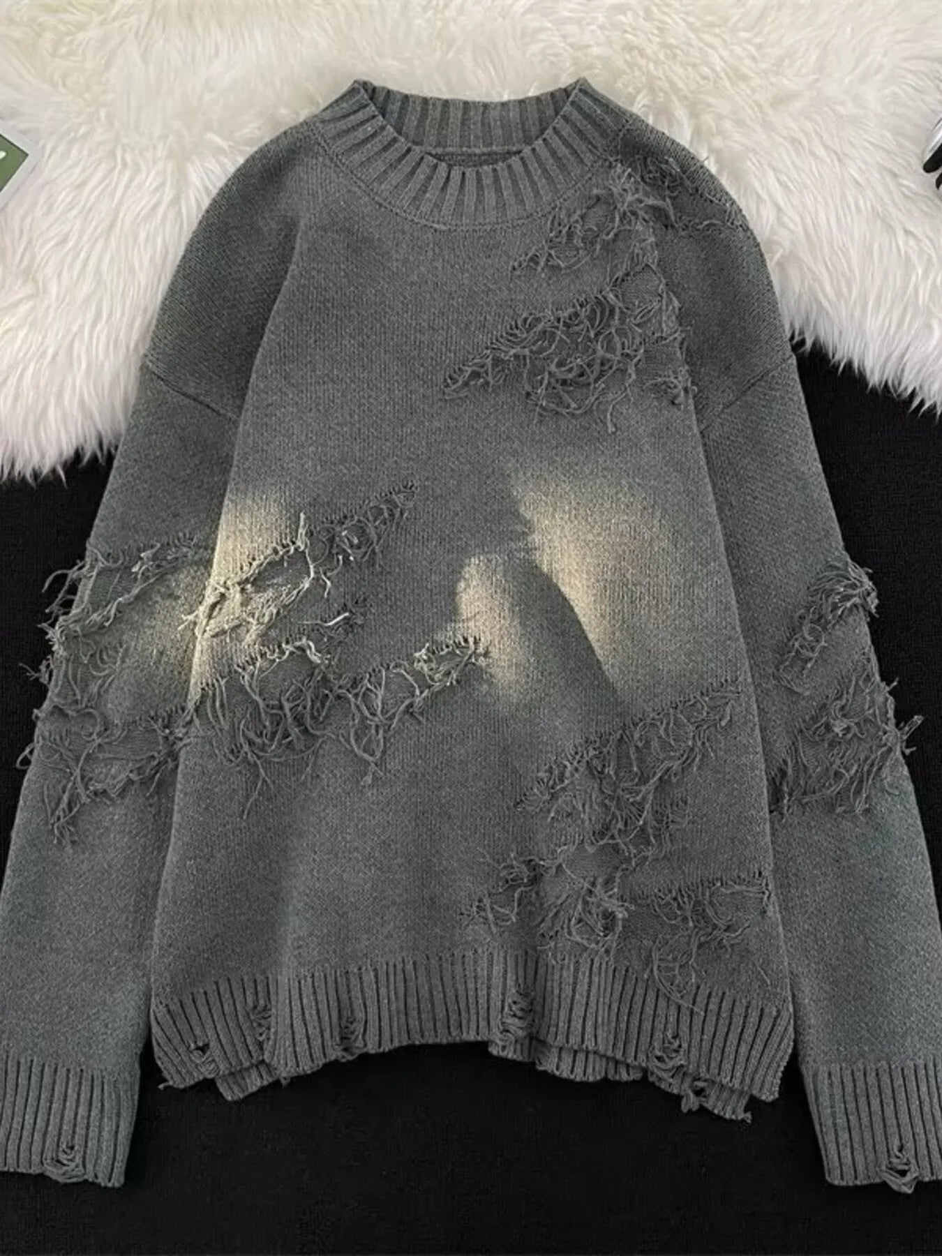 Men's Plus Size Distressed Dropped Shoulder Sweater - DicartluzeDicartluze2905162b3f594ae5956a80af96df32f9 - Max - Origin