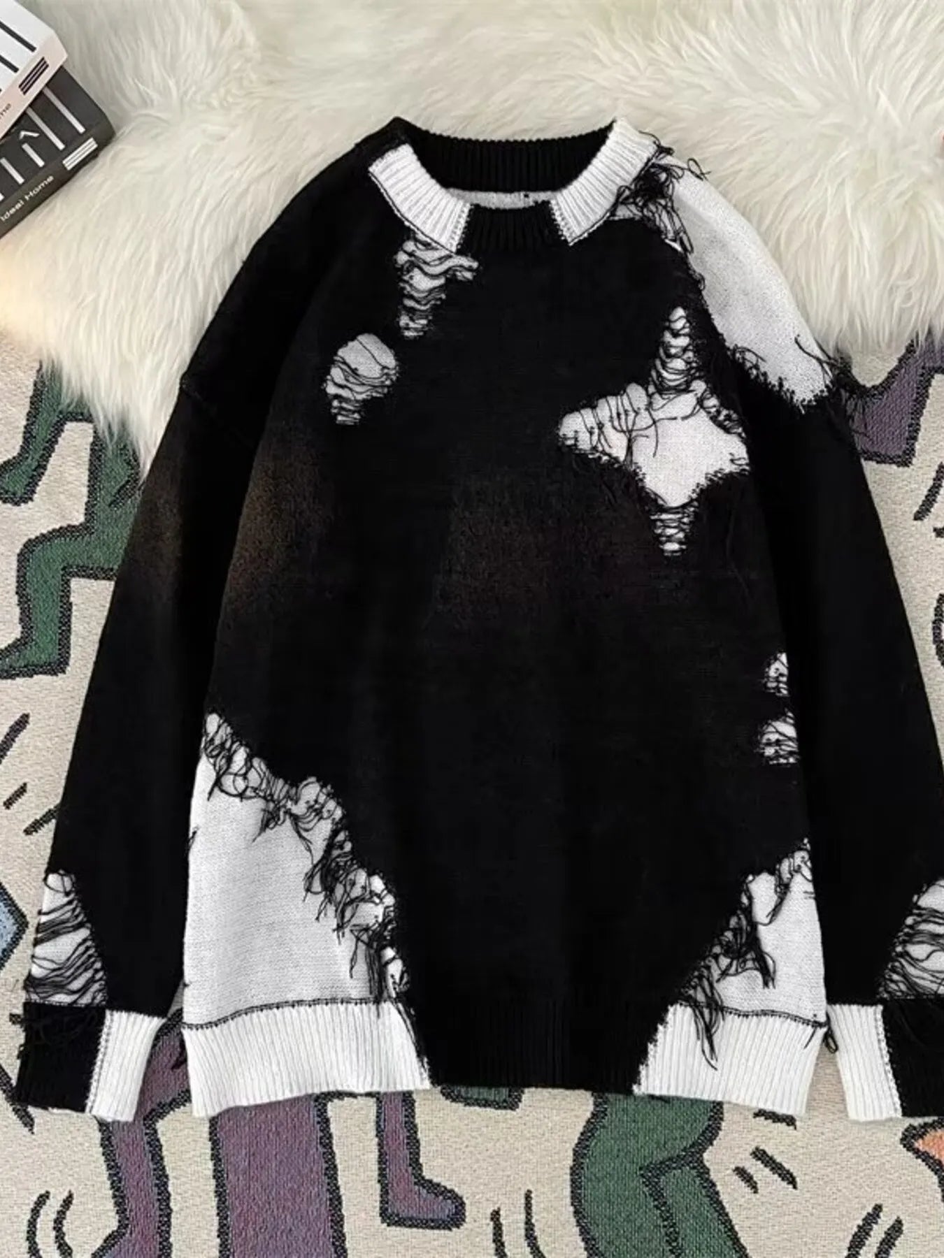 Men's Plus Size Distressed Round Neck Long Sleeve Sweater - DicartluzeDicartluze29016945b7c44f3d996a559ef95b84fe - Max - Origin