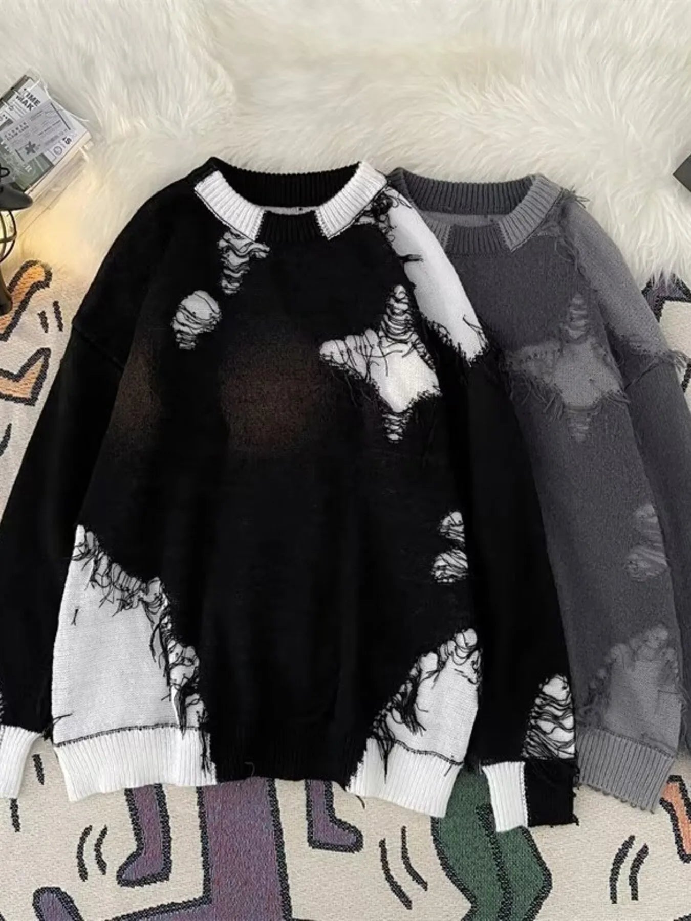 Men's Plus Size Distressed Round Neck Long Sleeve Sweater - DicartluzeDicartluze9cd5256117ef44cea02e09cd184d69b7 - Max - Origin