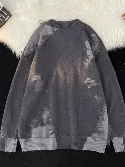 Men's Plus Size Distressed Round Neck Long Sleeve Sweater - DicartluzeDicartluze16fc04f498ac43e6aef9de00e776f674 - Max - Origin