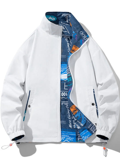 Men's Plus Size Drawstring Printed Zip Up Jacket - DicartluzeDicartluzefe7d12d3d9b743de8c058952a59eb197 - Max - Origin