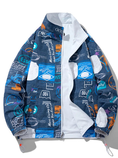 Men's Plus Size Drawstring Printed Zip Up Jacket - DicartluzeDicartluze96189bddf8984747aa0c3f1333249eae - Max - Origin