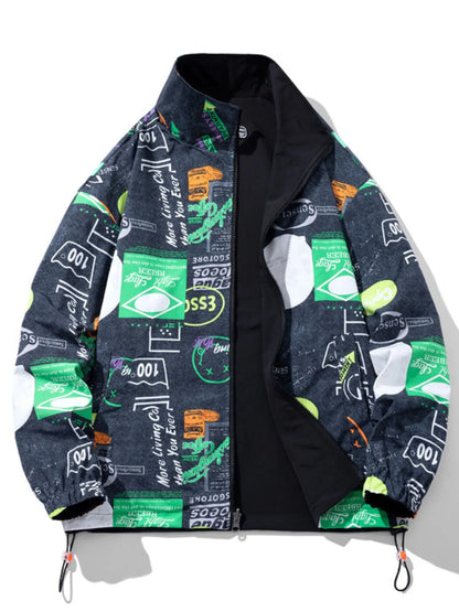 Men's Plus Size Drawstring Printed Zip Up Jacket - DicartluzeDicartluze3132f88c2bcd4dbfa74fc0d412d6534a - Max - Origin
