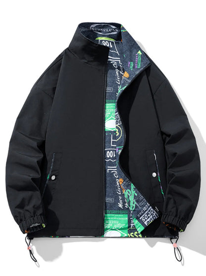 Men's Plus Size Drawstring Printed Zip Up Jacket - DicartluzeDicartluzea7e85c9492864d6f84351eb542206756 - Max - Origin