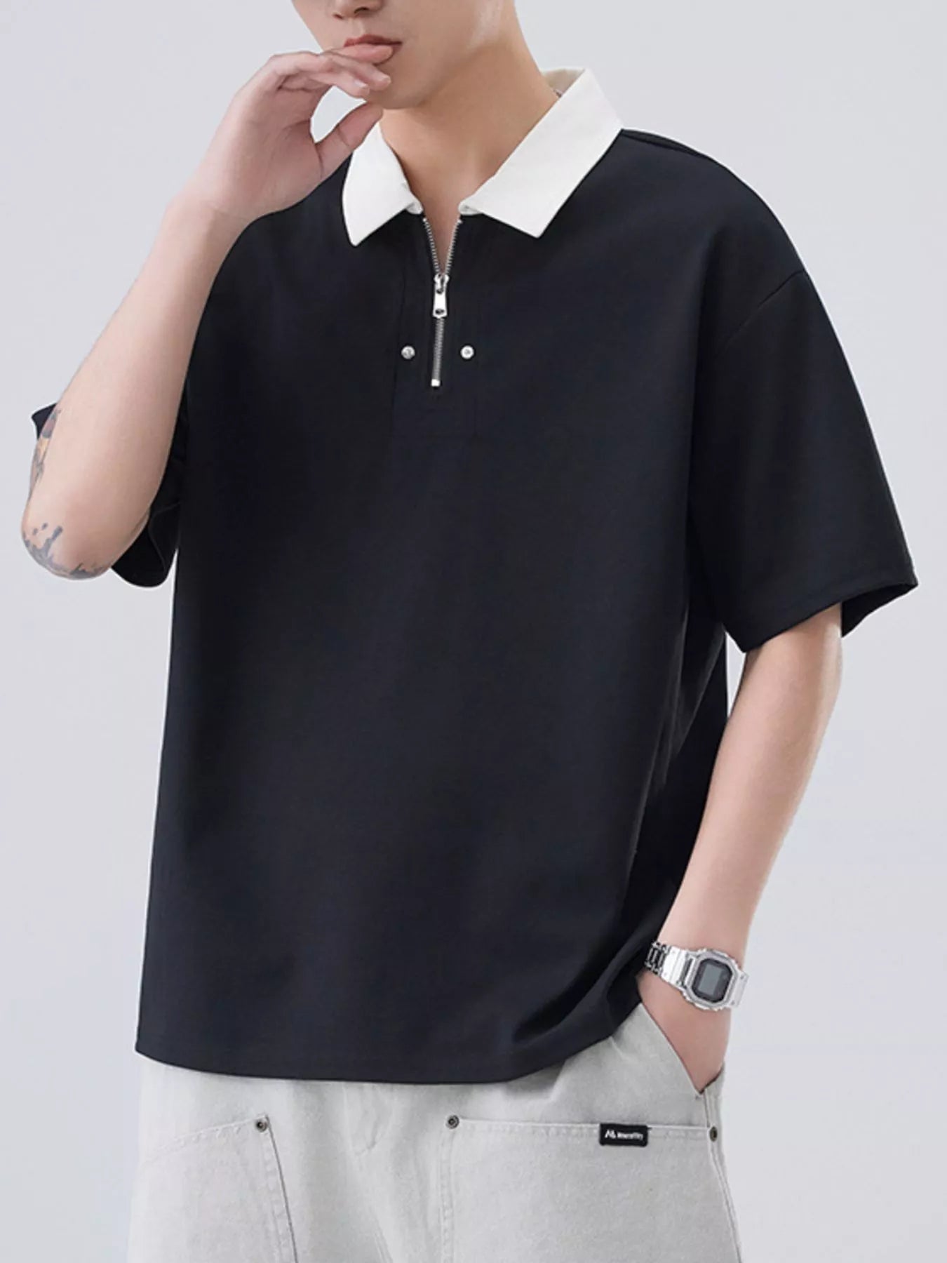 Men's Plus Size Quarter Zip Short Sleeve Polo - DicartluzeDicartluze4d35d82e - d539 - 4d57 - 9705 - 53cbe0f948f2 - Max - Origin