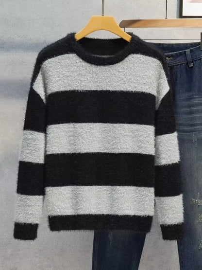 Men's Plus Size Striped Fuzzy Knit Pullover Sweater - DicartluzeDicartluze2c6cc2b0216f47b9901b48643c1a74e1 - Max - Origin