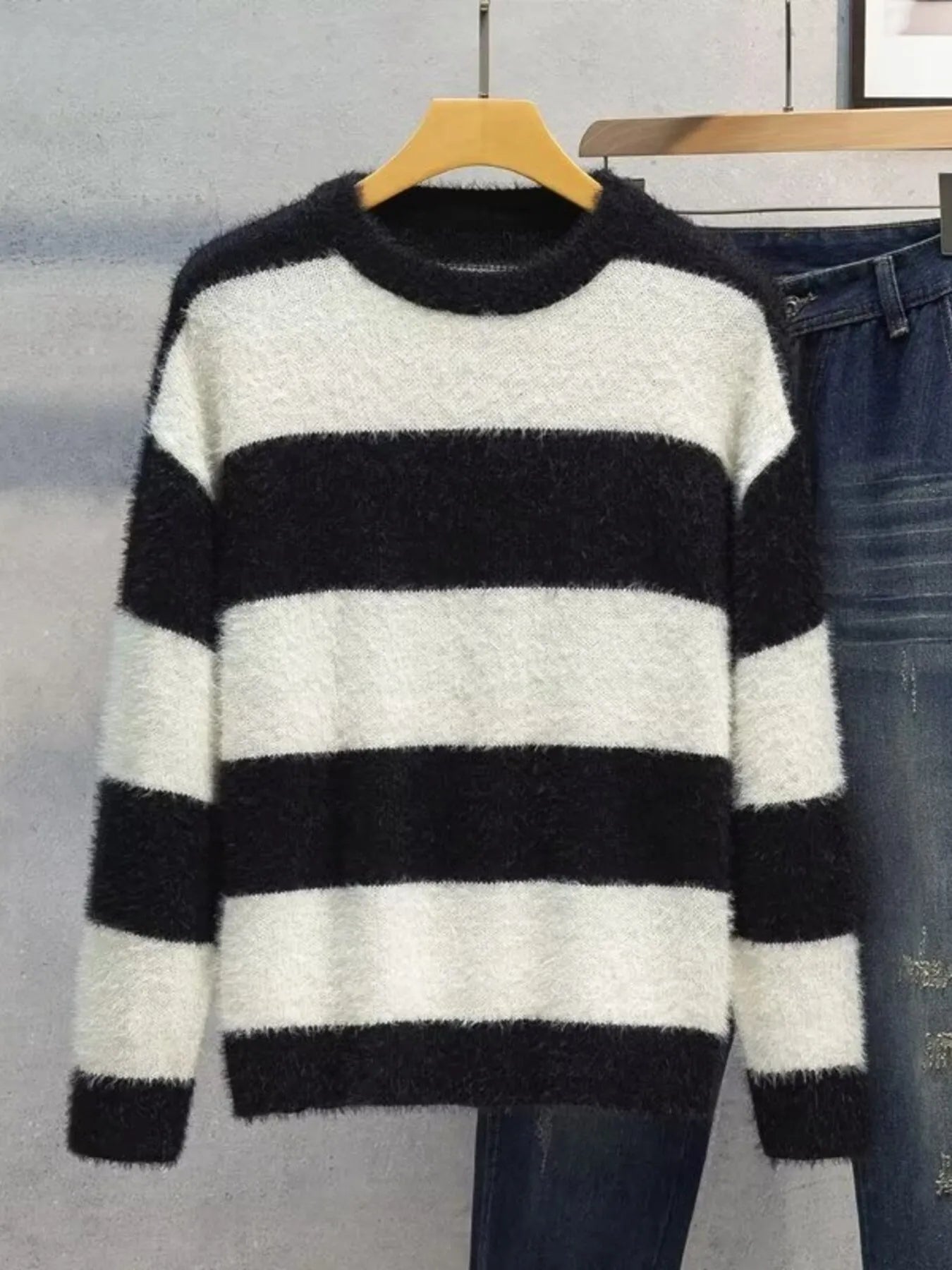 Men's Plus Size Striped Fuzzy Knit Pullover Sweater - DicartluzeDicartluze6e4611c71a3e4c4fa1efa526e0bbb089 - Max - Origin