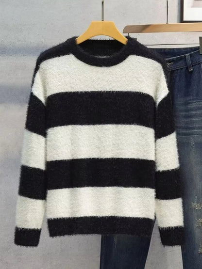 Men's Plus Size Striped Fuzzy Knit Pullover Sweater - DicartluzeDicartluze6e4611c71a3e4c4fa1efa526e0bbb089 - Max - Origin