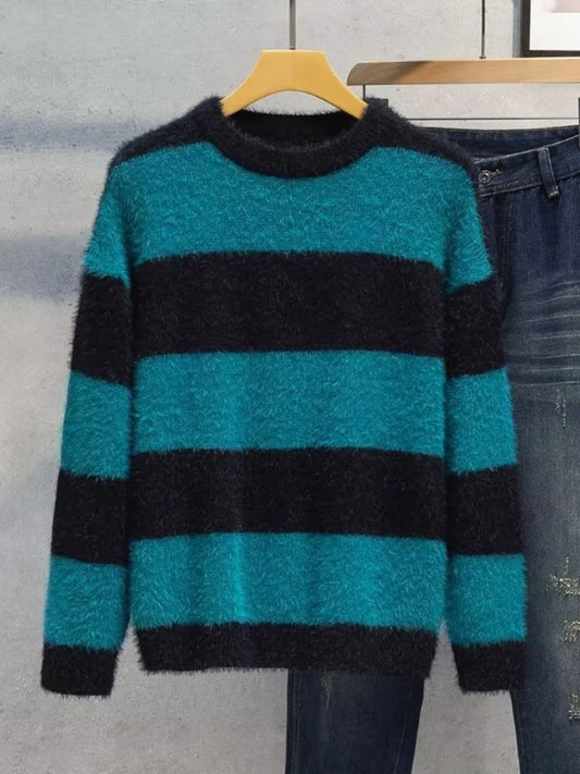 Men's Plus Size Striped Fuzzy Knit Pullover Sweater - DicartluzeDicartluze326be77818c74cdf99b6b132252d6a2a - Max - Origin