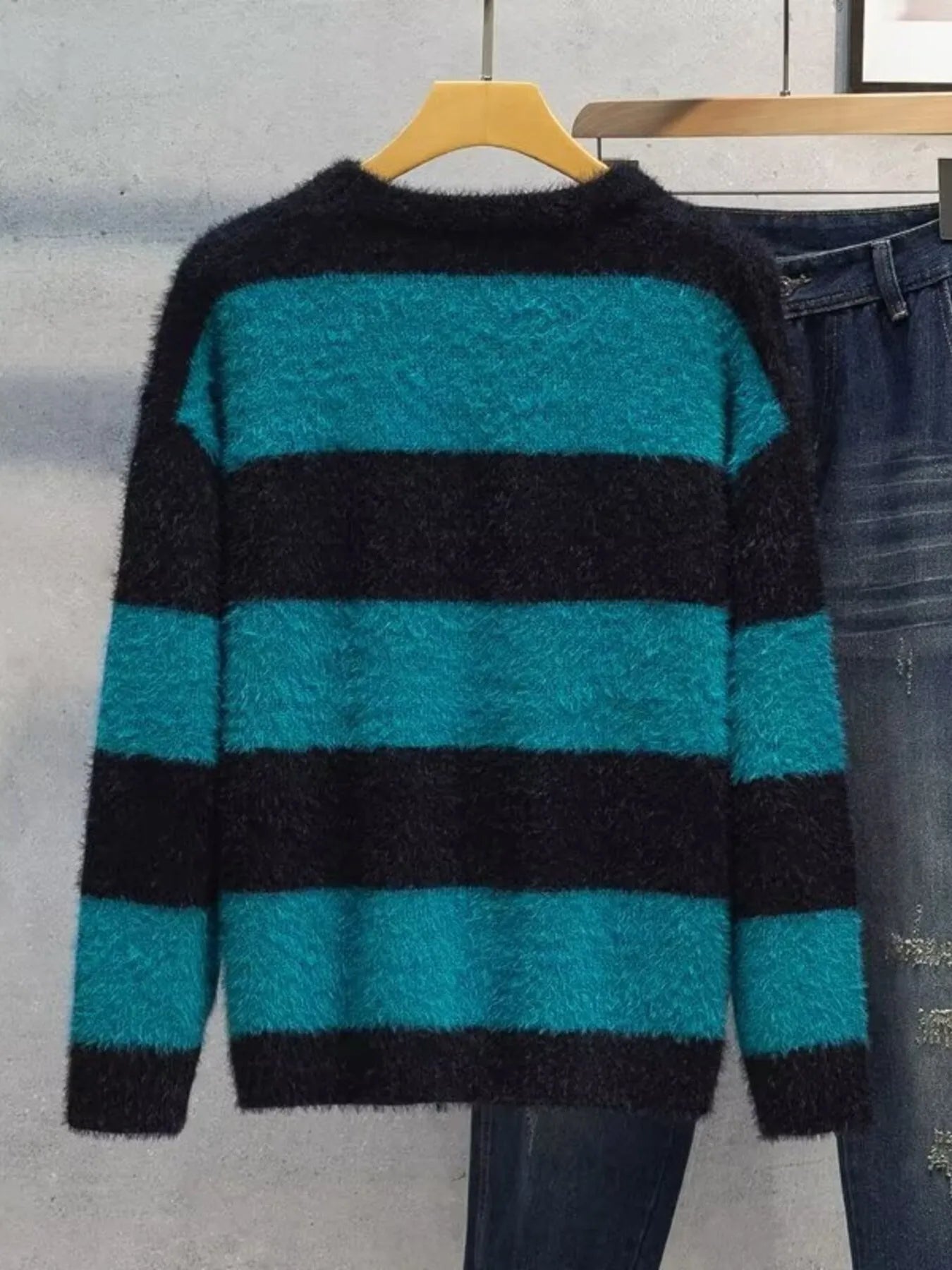 Men's Plus Size Striped Fuzzy Knit Pullover Sweater - DicartluzeDicartluzebb89e4738c2644d6ba8df7ee1f142e7e - Max - Origin