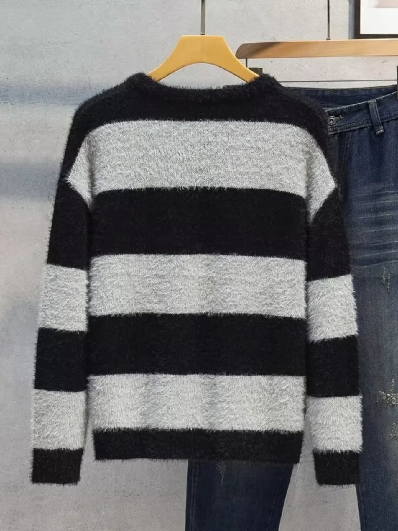 Men's Plus Size Striped Fuzzy Knit Pullover Sweater - DicartluzeDicartluze56829d365df04845989f49323aefd0ed - Max - Origin
