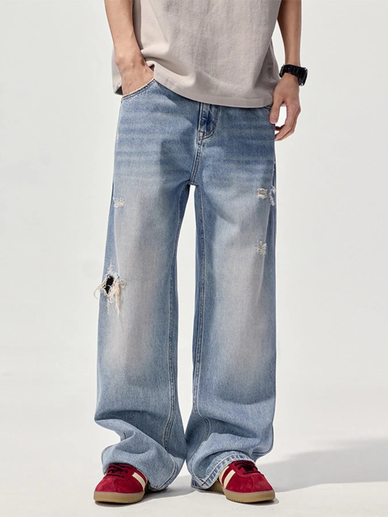 Men's Ripped Wide Leg Jeans - DicartluzeDicartluze77f6ed06cae34b14accae2fcf41d2aee - Max - Origin