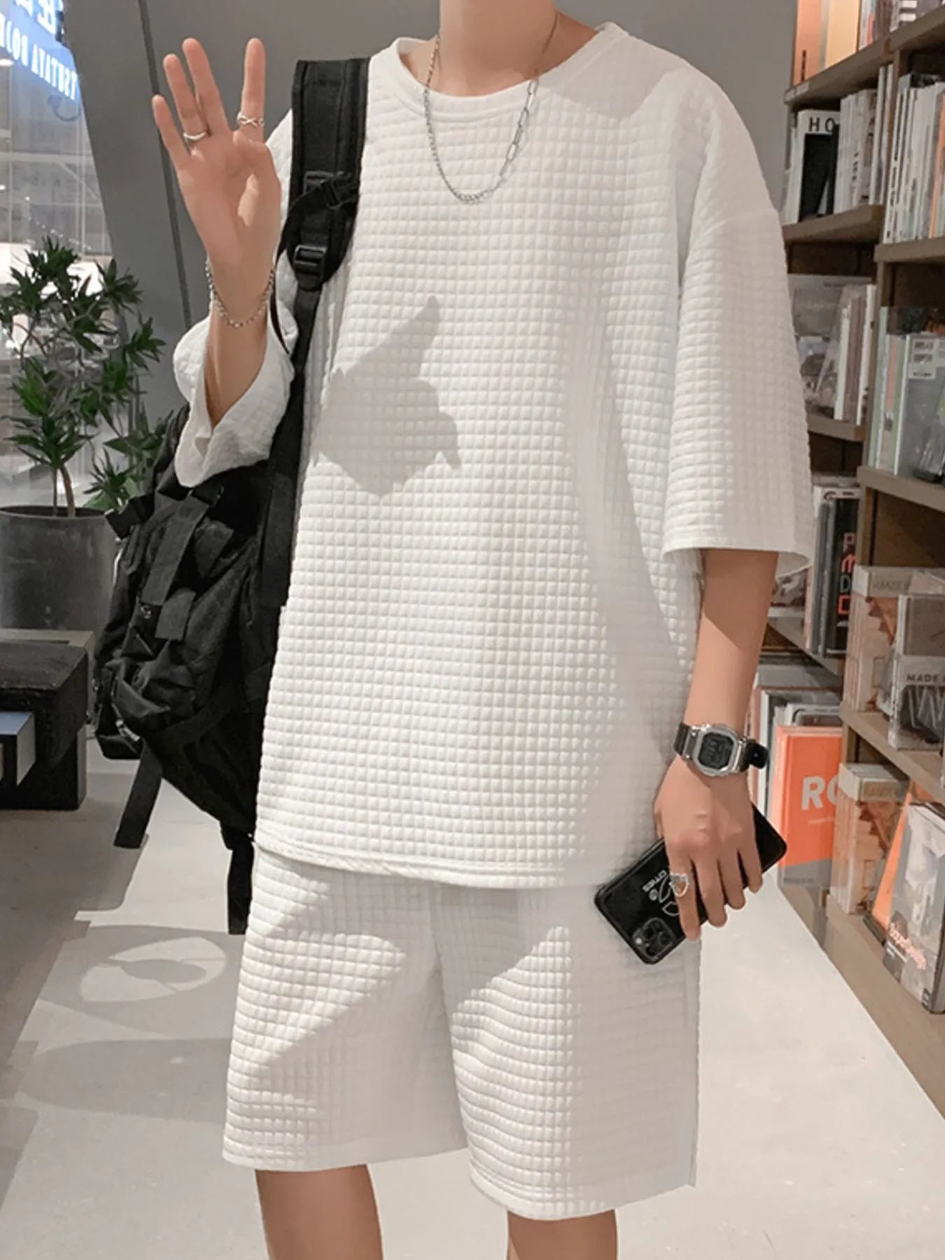 Men's Textured Short Sleeve T-Shirt and Shorts Set - DicartluzeDicartluze52912ede - 8c73 - 48b6 - ab41 - a61cf9289327 - Max - Origin