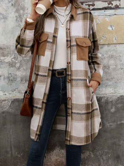 Perfee Plaid Button Up Long Sleeve Coat - DicartluzeDicartluze8a0447f4 - baf9 - 44c8 - b512 - d28d59a26954 - Max