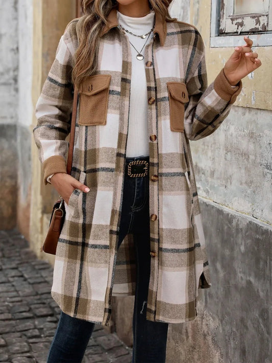 Perfee Plaid Button Up Long Sleeve Coat - DicartluzeDicartluze90f44c7f - 4ef1 - 4453 - b48d - 7157743057dd - Max