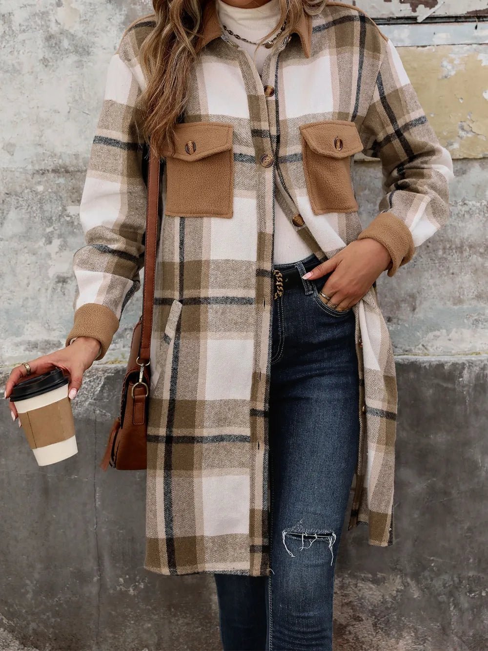 Perfee Plaid Button Up Long Sleeve Coat - DicartluzeDicartluze81ab47a9 - f0b6 - 4314 - 9653 - 9d78cee20899 - Max