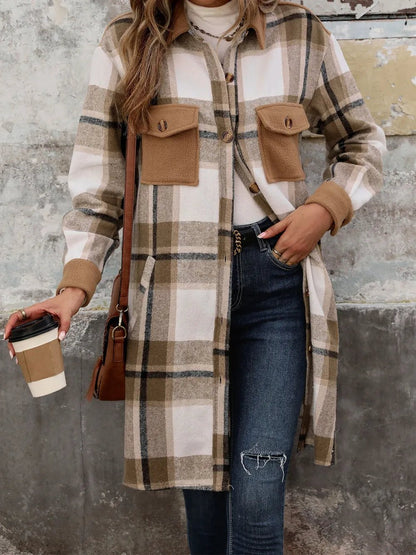Perfee Plaid Button Up Long Sleeve Coat - DicartluzeDicartluze81ab47a9 - f0b6 - 4314 - 9653 - 9d78cee20899 - Max