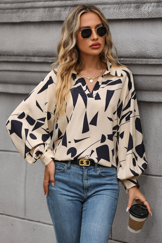 Perfee Printed Johnny Collar Blouse - DicartluzeDicartluzead92af3a0e334a669a26f28da4e17eda - Max
