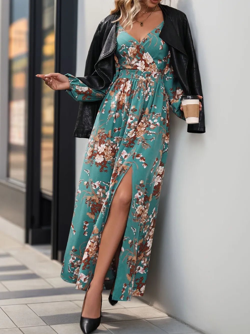 Perfee Slit Printed Surplice Long Sleeve Maxi Dress - DicartluzeDicartluzefb829a3d - 6bb8 - 4d9b - b04e - 9ea4cb342c43 - Max