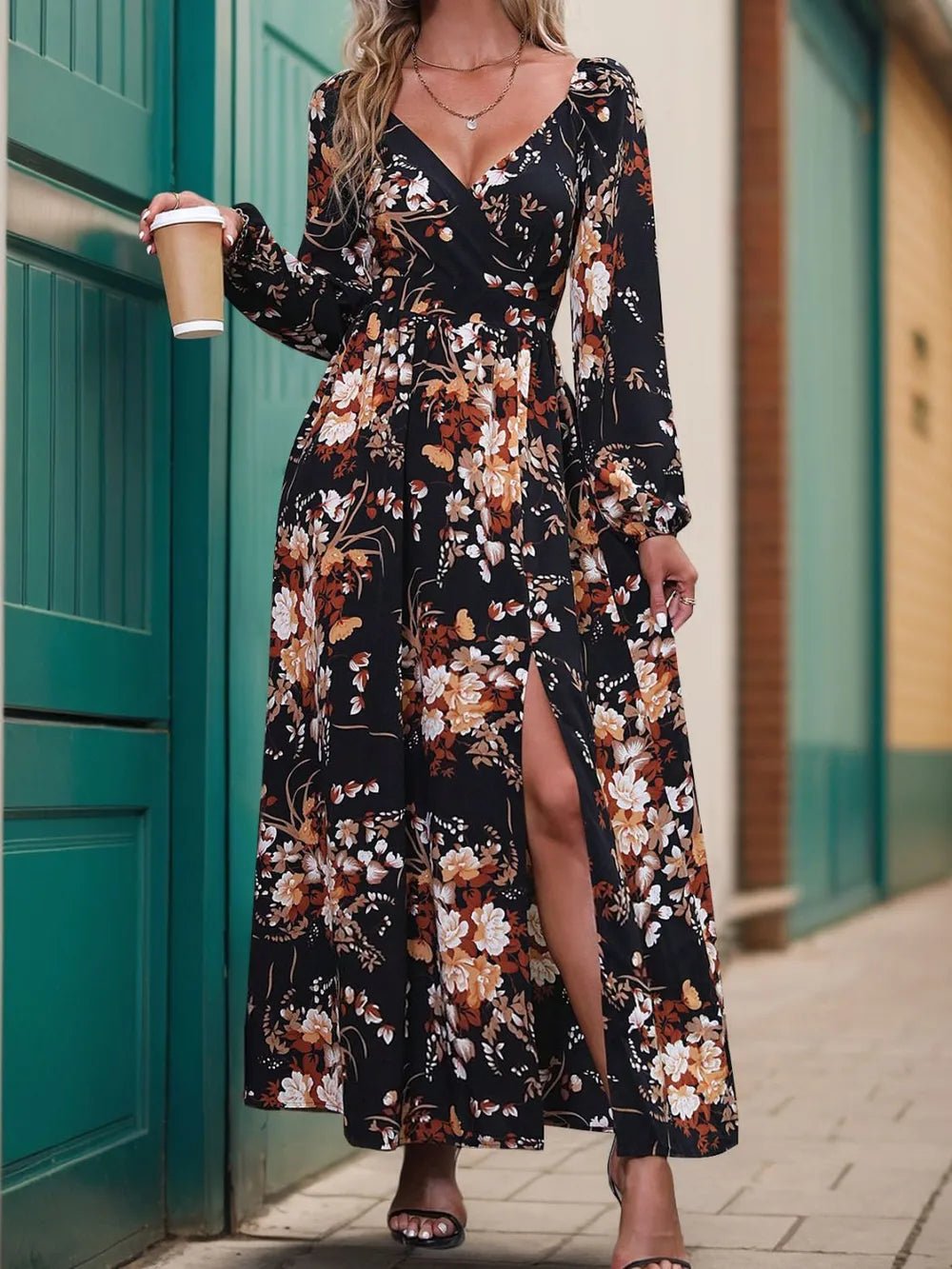 Perfee Slit Printed Surplice Long Sleeve Maxi Dress - DicartluzeDicartluze13a8c6b0 - b61d - 469d - b2ad - 3ceab6f3f541 - Max