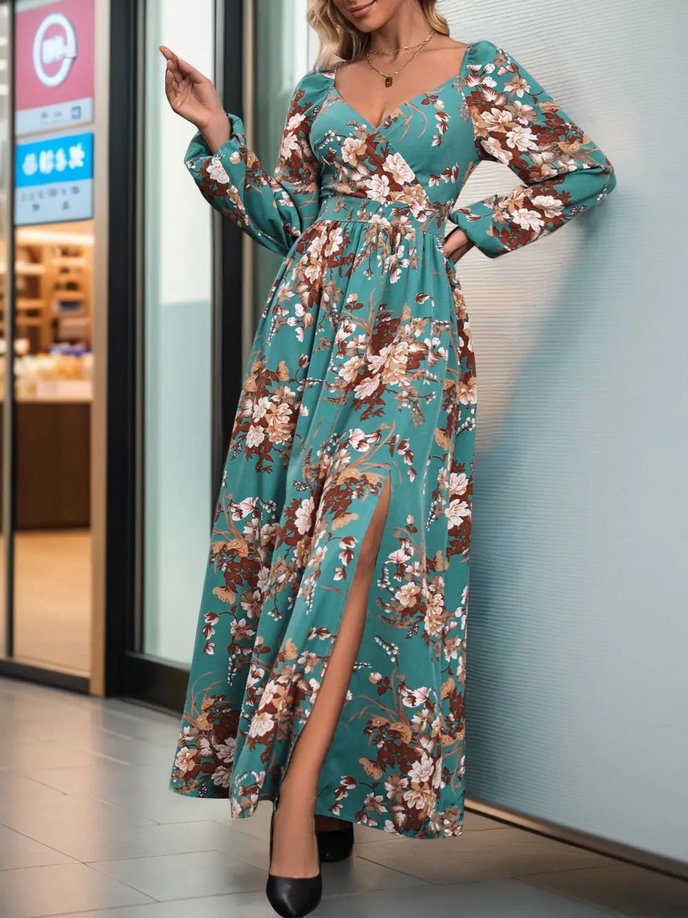 Perfee Slit Printed Surplice Long Sleeve Maxi Dress - DicartluzeDicartluze9e77628c - 596e - 41ec - 9e3f - 8b65bde8c238 - Max
