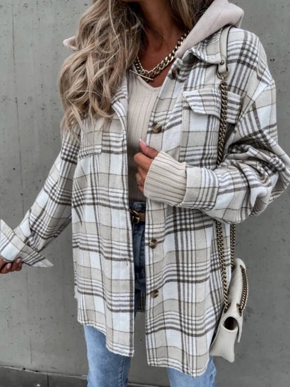 Plaid Dropped Shoulder Hooded Jacket - DicartluzeDicartluze454320b3 - 680b - 408d - bd49 - 799ebe105997 - Max
