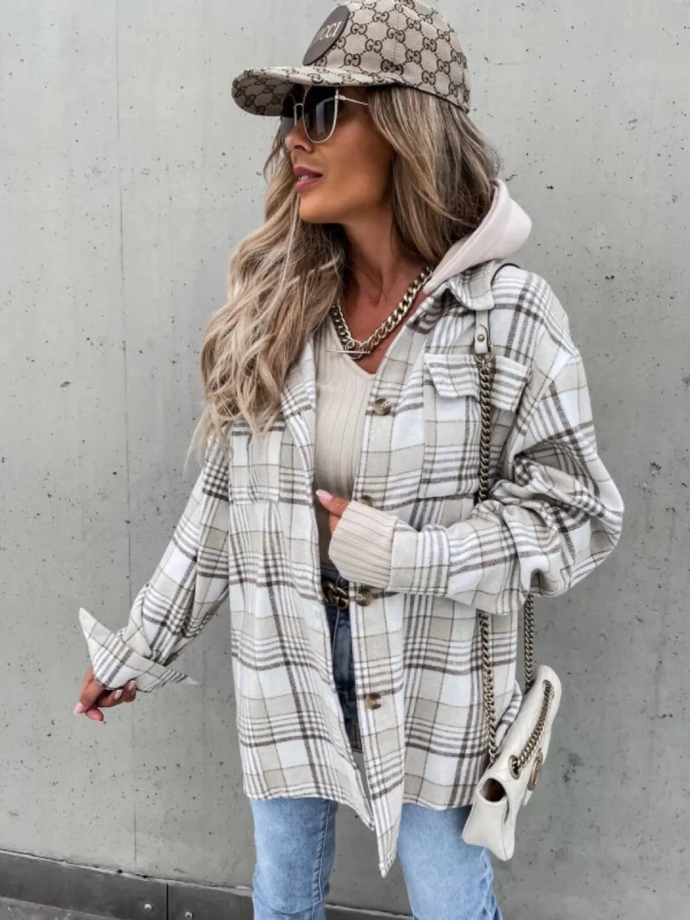 Plaid Dropped Shoulder Hooded Jacket - DicartluzeDicartluze36e6779b - dc00 - 4954 - b7a1 - e38bca3b4d28 - Max