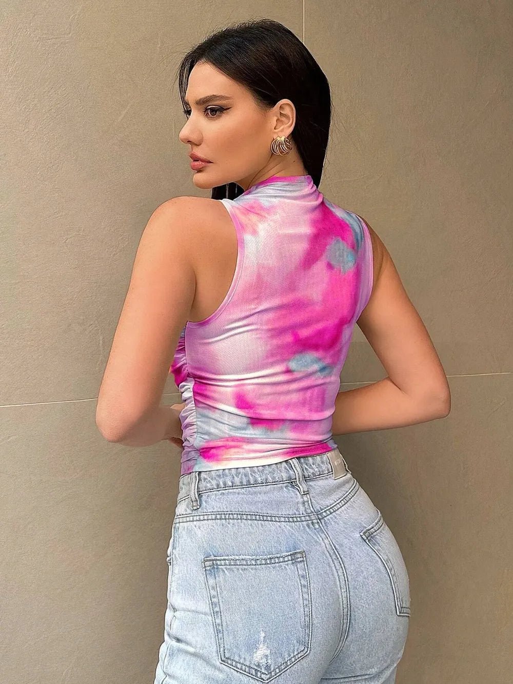 Printed Mock Neck Ruched Tank - DicartluzeDicartluze457570ed - cd2c - 4a3c - b918 - 8b5151526650 - Max