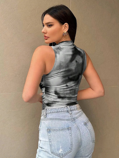 Printed Mock Neck Ruched Tank - DicartluzeDicartluze13cf86df - e04b - 40b9 - 9017 - 3998f7a80502 - Max