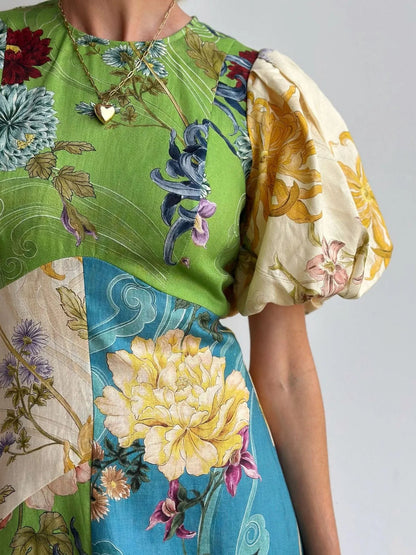 Printed Round Neck Puff Sleeve Dress - DicartluzeDicartluzeb191f621aa1d456e86d94b90a0c96b9d - Max - Origin