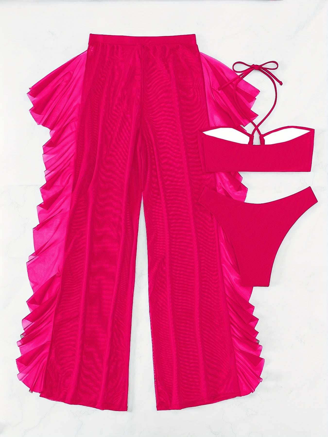 Pure Black Sexy Semi - Sheer Fashion Ruched Crisscross Strap Mesh Panty Bikini Set for Women - DicartluzeDicartluzePure Black Sexy Semi - Sheer Fashion Ruched Crisscross Strap Mesh Panty Bikini Set for Women