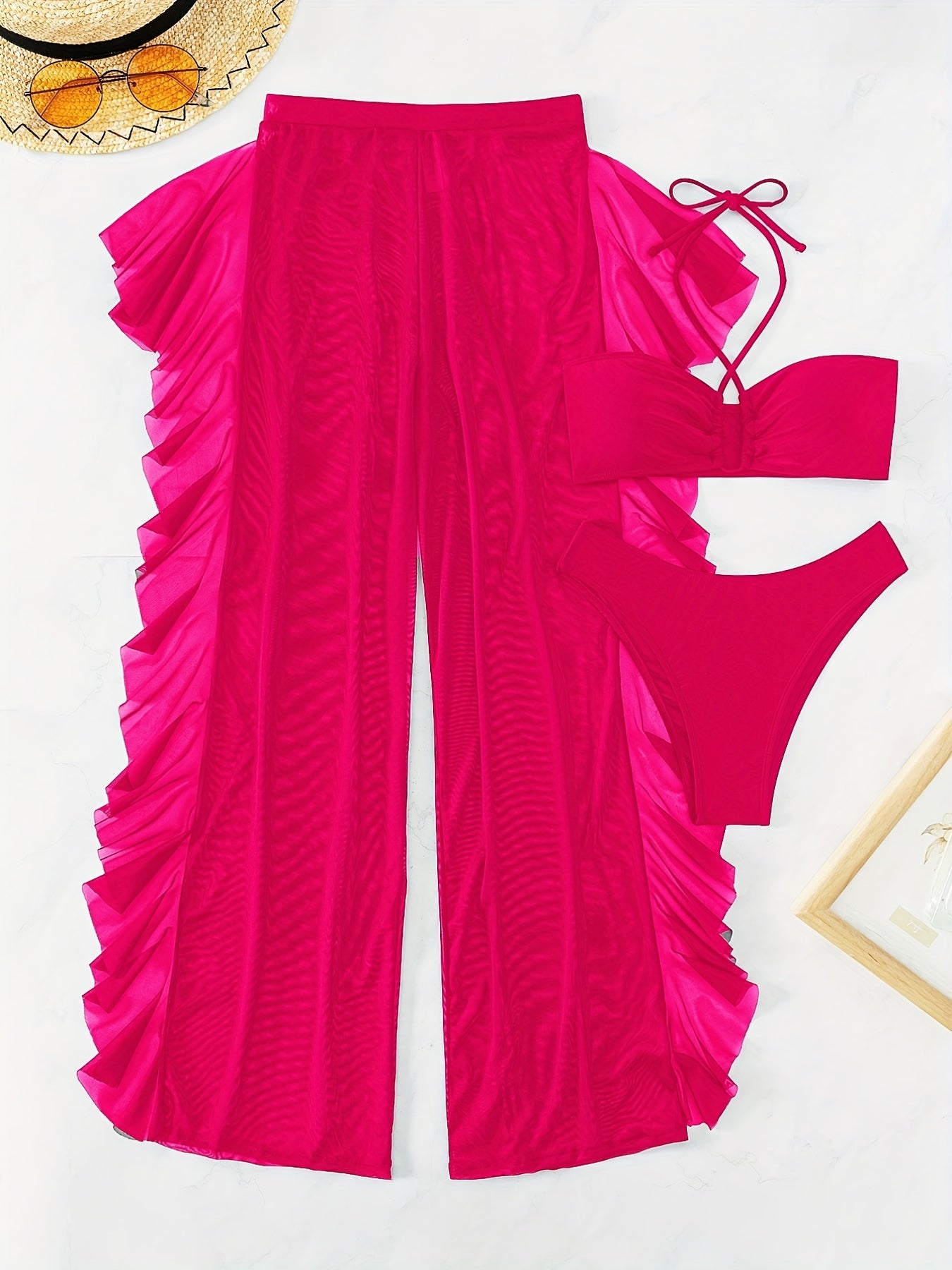 Pure Black Sexy Semi - Sheer Fashion Ruched Crisscross Strap Mesh Panty Bikini Set for Women - DicartluzeDicartluzePure Black Sexy Semi - Sheer Fashion Ruched Crisscross Strap Mesh Panty Bikini Set for Women