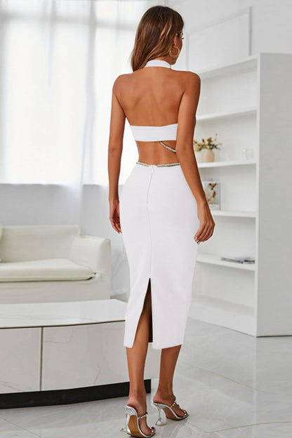 Rhinestone Halter Neck Cutout Slit Midi Dress - DicartluzeDicartluze28b8990ef46c4c25a87f924a6404e3d9 - Max