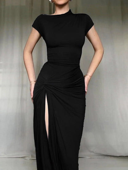 Ruched Slit Cap Sleeve Maxi Dress - DicartluzeDicartluzebc5783112c6d48b2825b500367962482 - Max - Origin