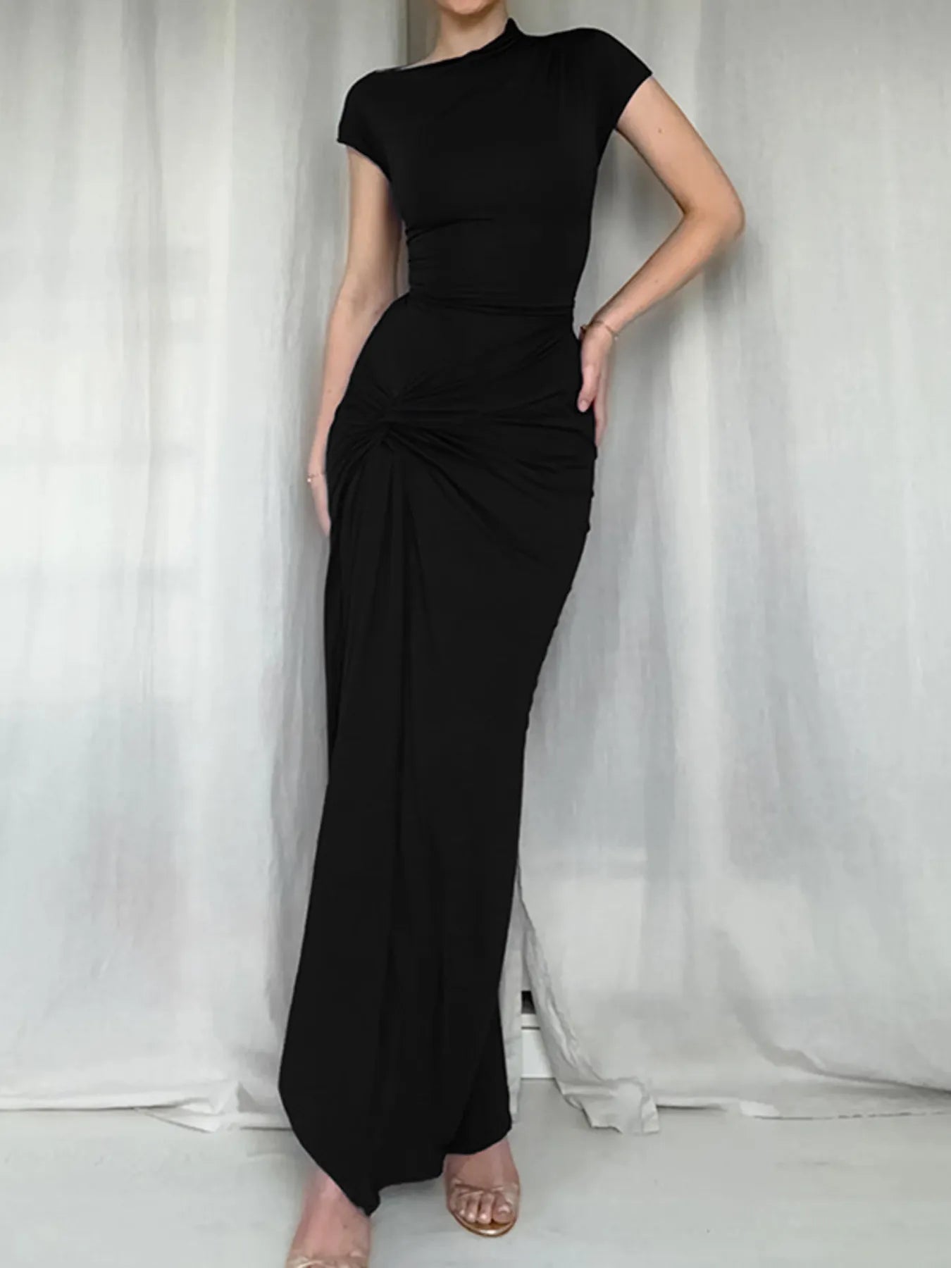 Ruched Slit Cap Sleeve Maxi Dress - DicartluzeDicartluze1cb135b00bb248ee8e11882a7f9e1c6b - Max - Origin