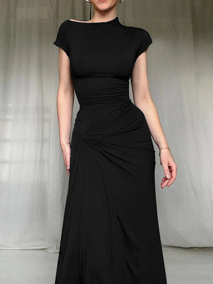 Ruched Slit Cap Sleeve Maxi Dress - DicartluzeDicartluzef9eb1bea5bb4419197dfb7900c884374 - Max - Origin