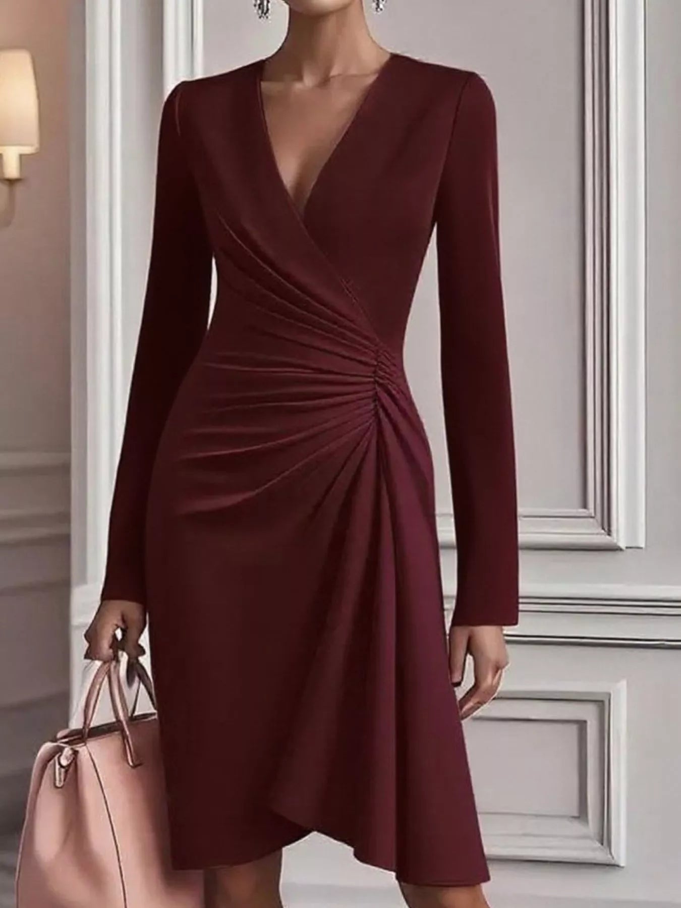 Ruched Surplice Long Sleeve Dress - DicartluzeDicartluze25f6b0f4 - 09b2 - 47d1 - 9438 - 0ab2d158c43a - Max - Origin