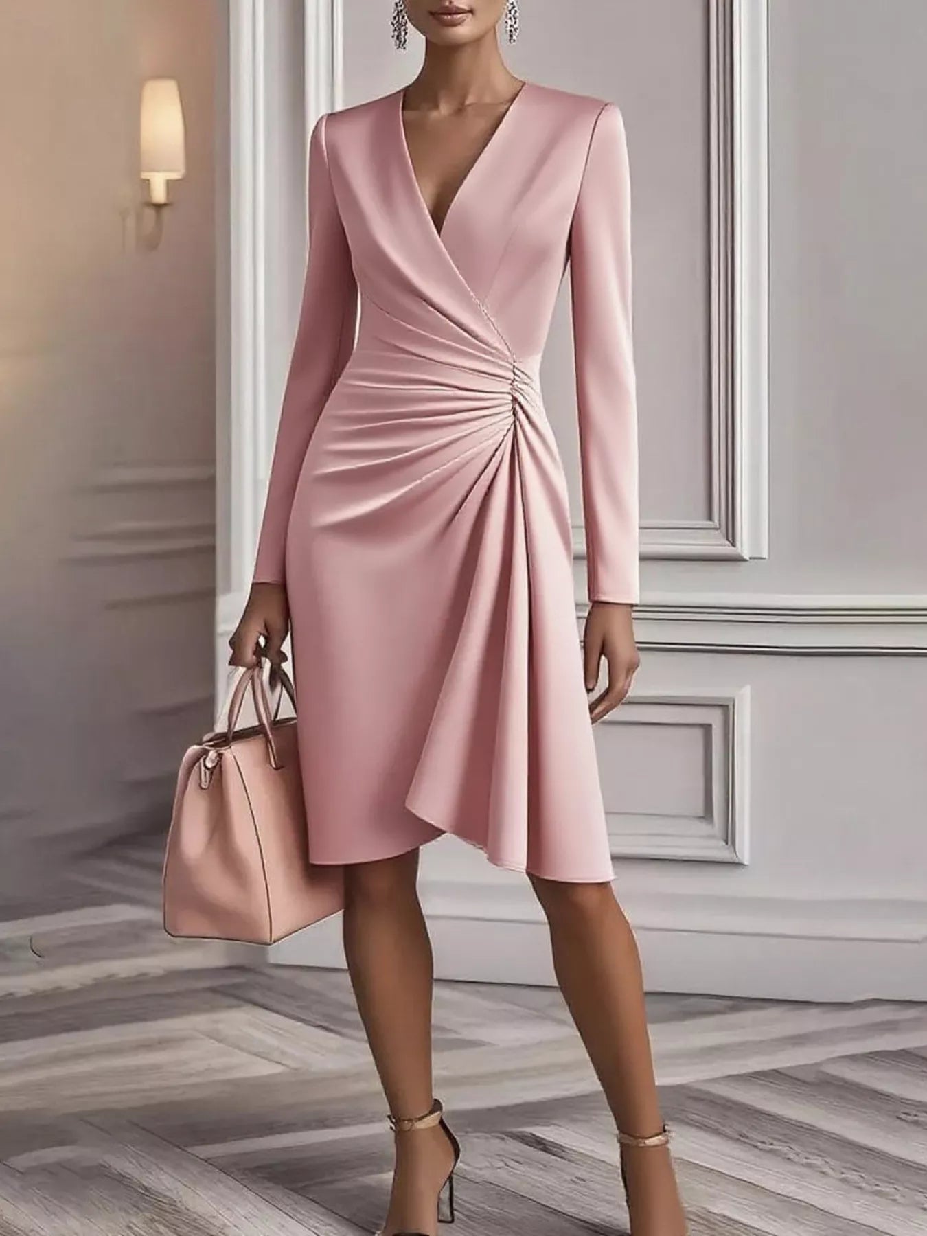 Ruched Surplice Long Sleeve Dress - DicartluzeDicartluze0ed268ee2cb34b7d94a2a7df616fa721 - Max - Origin