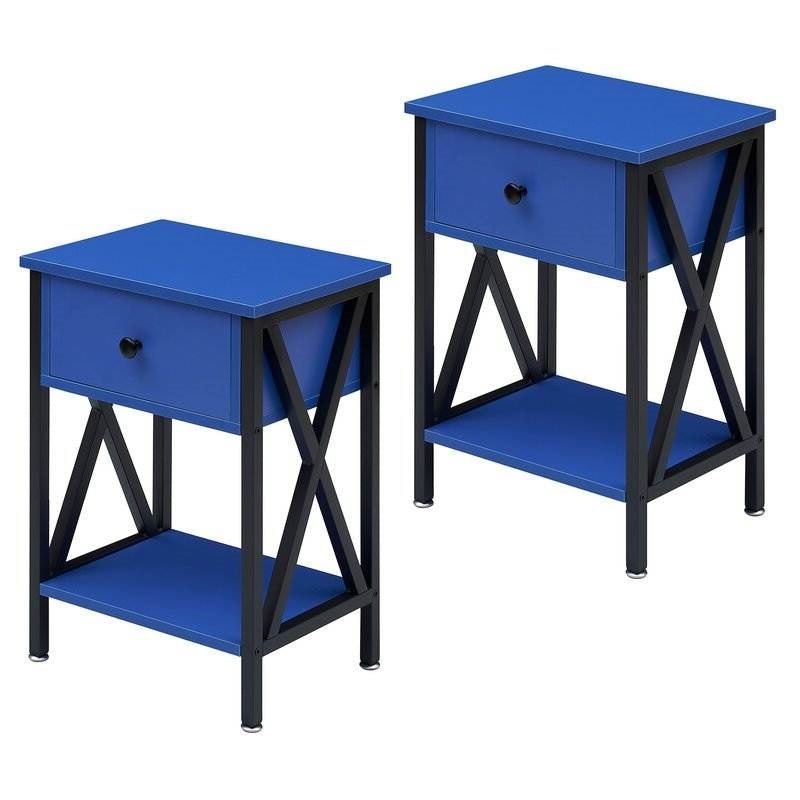 Set of 2 - 1 Drawer Nightstand in Dark Blue and Black - DicartluzeBedroom > Nightstand and DressersDicartluzeSet of 2 - 1 Drawer Nightstand in Dark Blue and Black