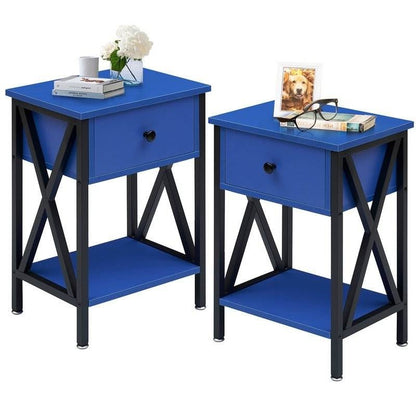 Set of 2 - 1 Drawer Nightstand in Dark Blue and Black - DicartluzeBedroom > Nightstand and DressersDicartluzeSet of 2 - 1 Drawer Nightstand in Dark Blue and Black