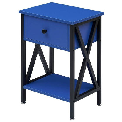 Set of 2 - 1 Drawer Nightstand in Dark Blue and Black - DicartluzeBedroom > Nightstand and DressersDicartluzeSet of 2 - 1 Drawer Nightstand in Dark Blue and Black