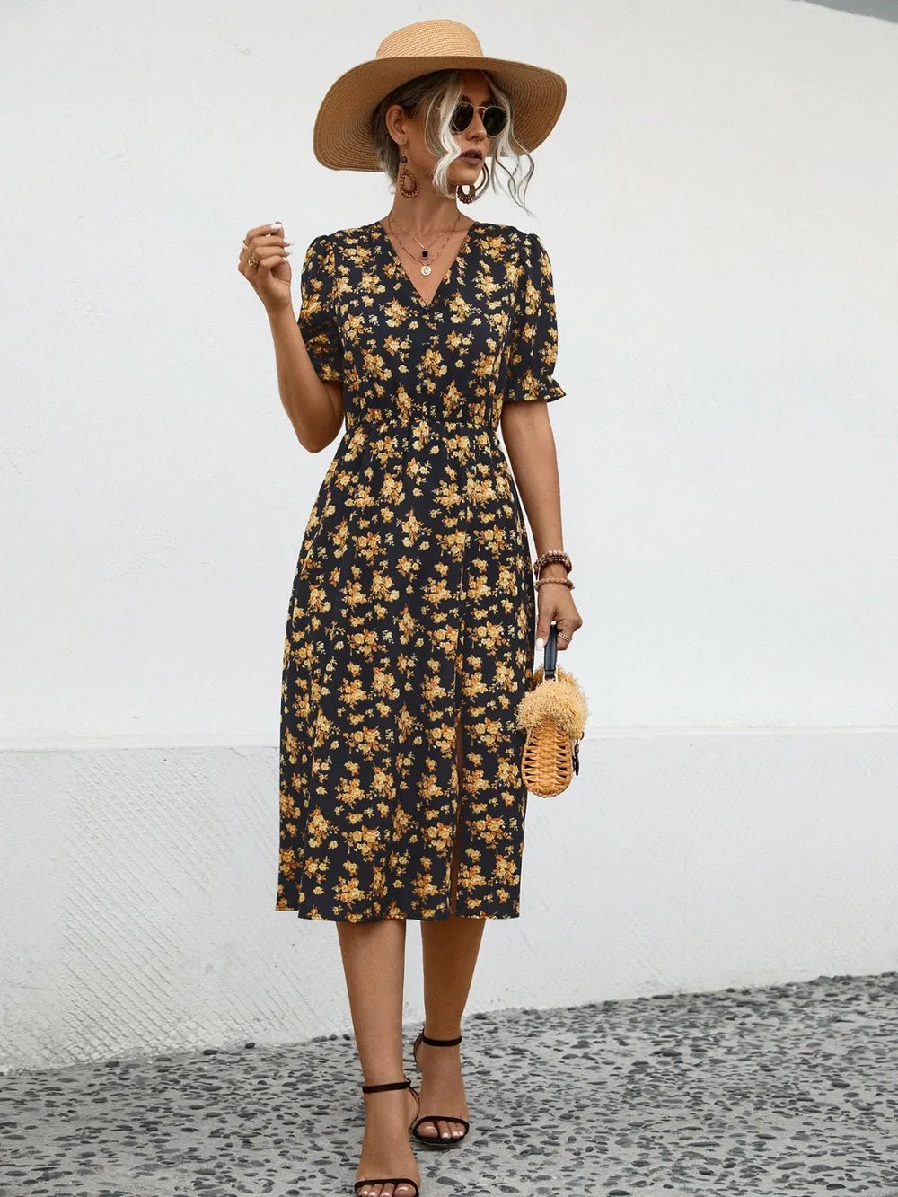 Slit Printed V - Neck Short Sleeve Dress - DicartluzeDicartluzedb276b59 - 8a03 - 47fd - 9d98 - 85a4db7440c7 - Max