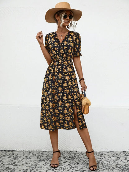 Slit Printed V - Neck Short Sleeve Dress - DicartluzeDicartluze3db1cdfb - ae15 - 4f61 - 8f6e - b5eea7219505 - Max