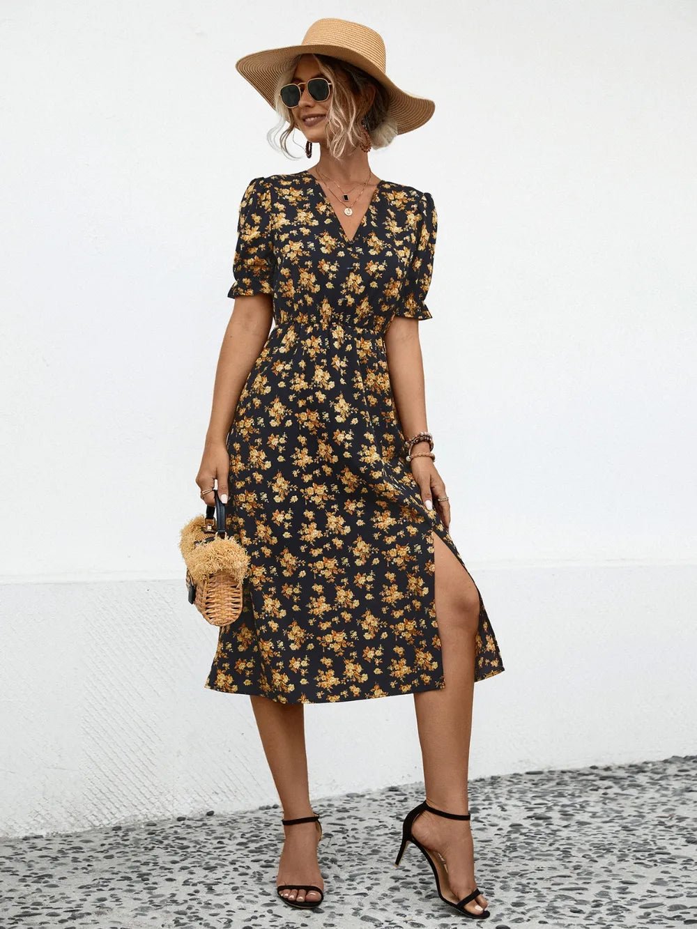 Slit Printed V - Neck Short Sleeve Dress - DicartluzeDicartluze7f931fa1 - 14d8 - 488c - a193 - 73eb9e28df1e - Max
