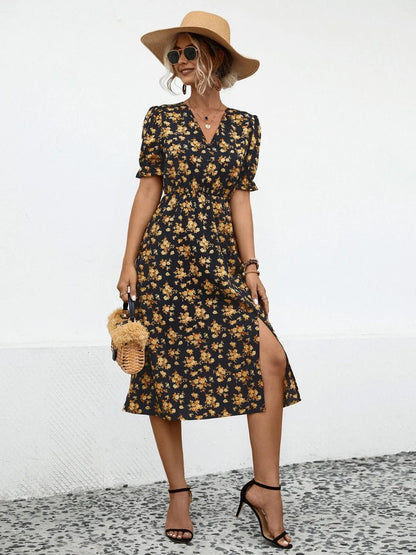 Slit Printed V - Neck Short Sleeve Dress - DicartluzeDicartluze7f931fa1 - 14d8 - 488c - a193 - 73eb9e28df1e - Max